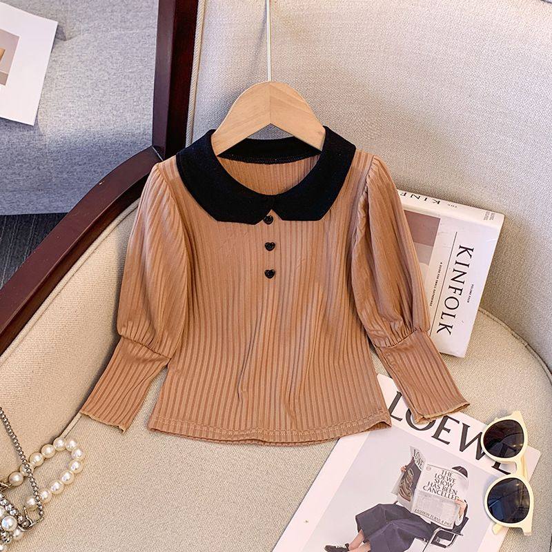 春秋款中小童童装小女孩长袖条纹娃娃领T恤女童韩版时尚打底衫,女装/女士精品,真丝上装,淘宝优惠券,粉丝福利购,淘宝优惠卷