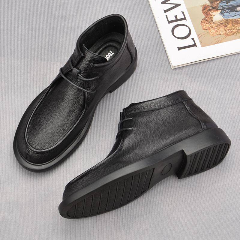 秋冬季新款男士马丁靴软皮透气舒适真皮男皮鞋前系带男款皮靴