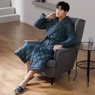 睡衣男秋冬季加厚加绒爸爸睡袍三层夹棉袄冬款冬天超厚男生家居服