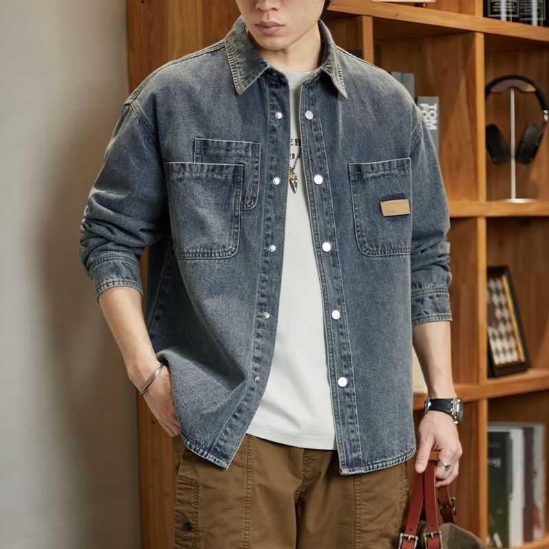 牛仔衬衫男长袖韩版宽松百搭水洗外套薄款夹克春秋季港风休闲衬衣