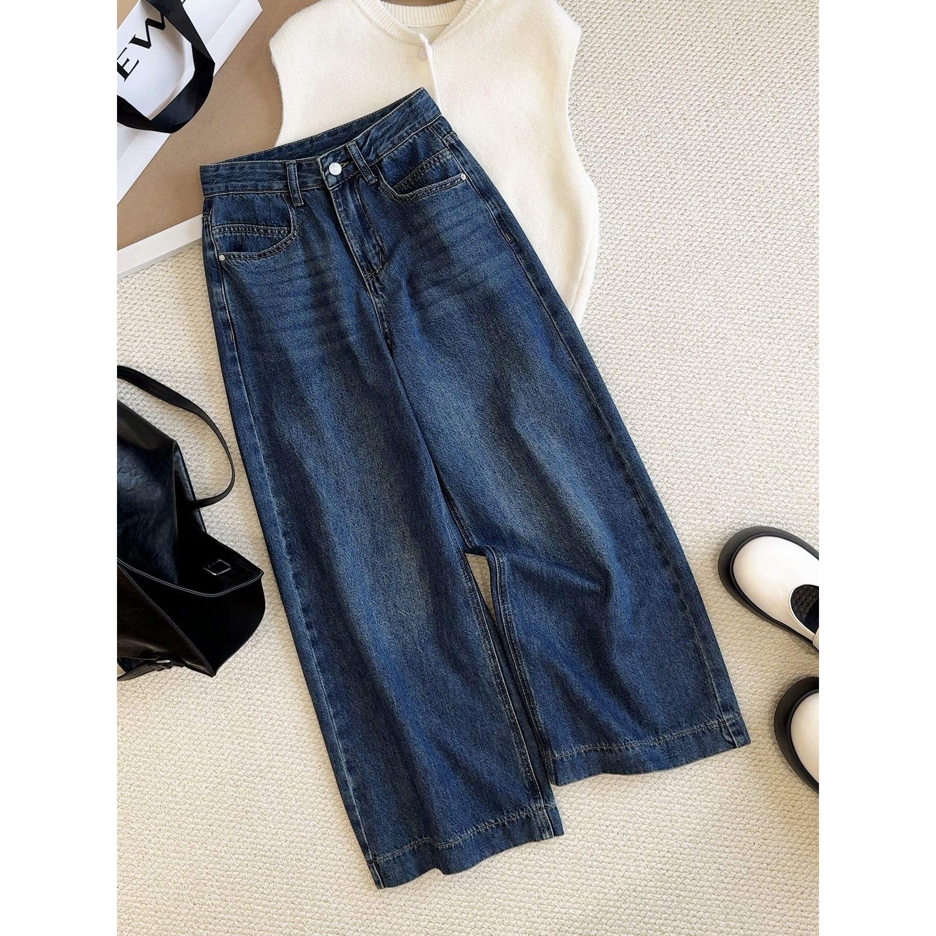 高腰显瘦九分直筒牛仔裤女小个子秋季2025年新款韩版百搭阔腿裤子