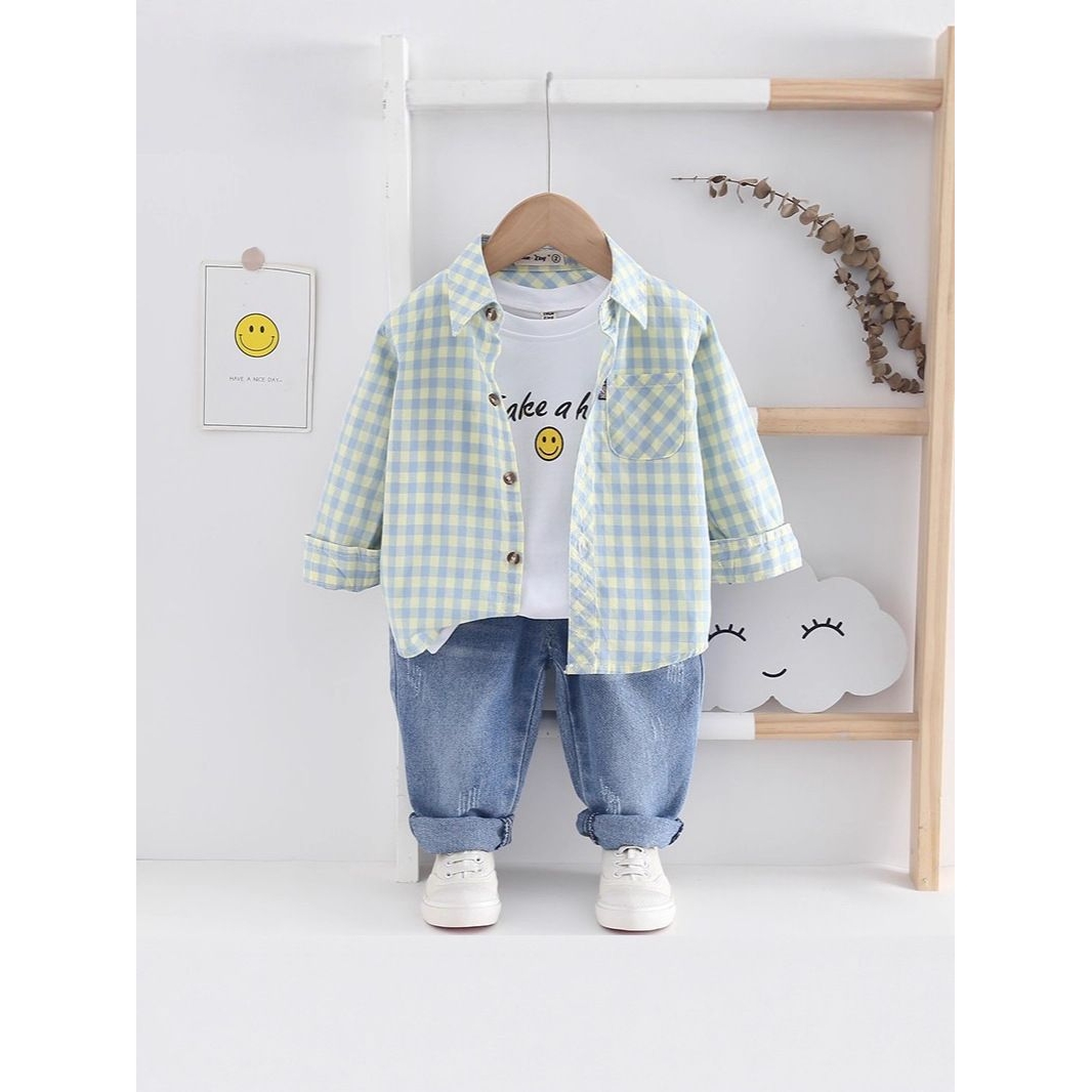 宝宝纯棉长袖衬衫薄款童装春秋儿童格子衬衫小中大童男童衬衣外套