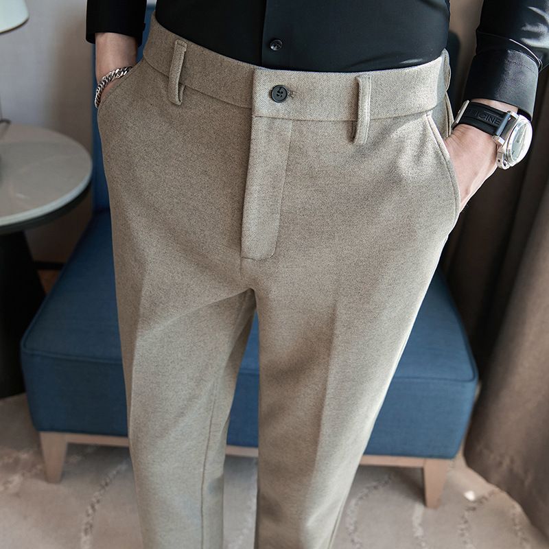 休闲西裤男高级感痞帅商务毛呢西装裤秋冬垂感呢子裤英伦痞帅男装