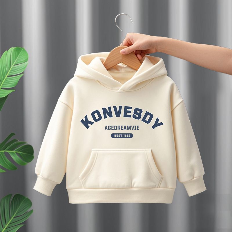 女童男童休闲运动上衣秋冬季新款中大儿童纯棉加绒加厚连帽卫衣