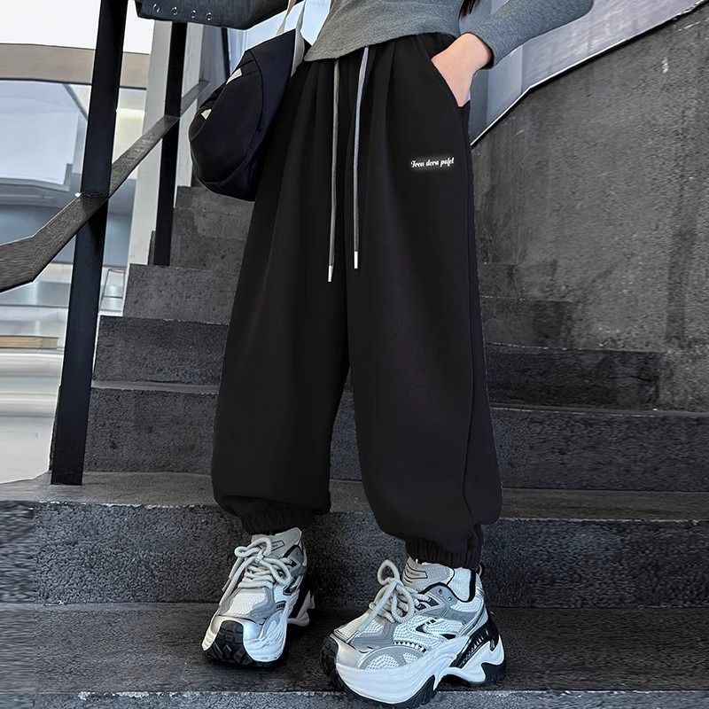 女童裤子春秋款运动卫裤新款儿童时尚针织束脚裤中大童休闲裤