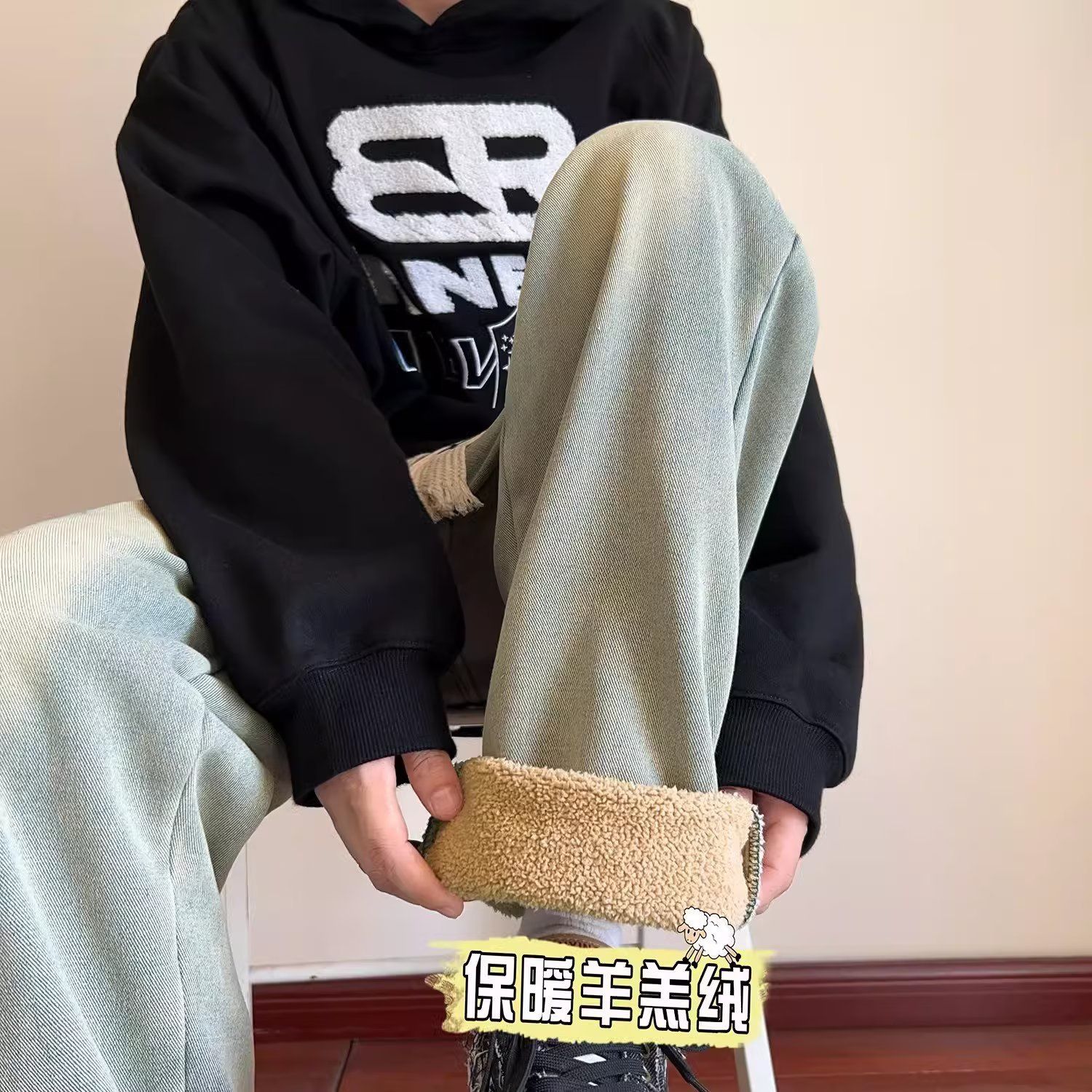 加绒牛仔裤男秋冬季新款保暖加厚休闲宽松裤子男士直筒加绒裤