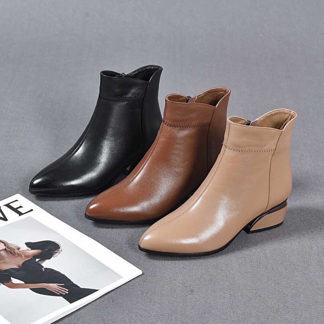 真皮短靴女鞋子年新款棉鞋加绒加厚马丁靴秋冬季百搭女士靴子