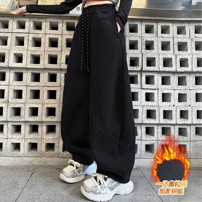 女童加绒裤子秋冬装中大童网红香蕉裤儿童女孩卫裤初中生运动裤潮