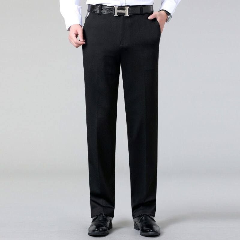 中老年羊毛西裤男秋冬厚款宽松磨毛料中年轻商务休闲裤直筒长裤子