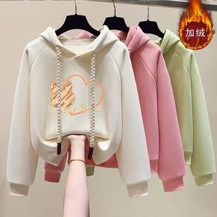 初中学生韩版卫衣新款女秋冬短款加绒加厚连帽学院风上衣外套