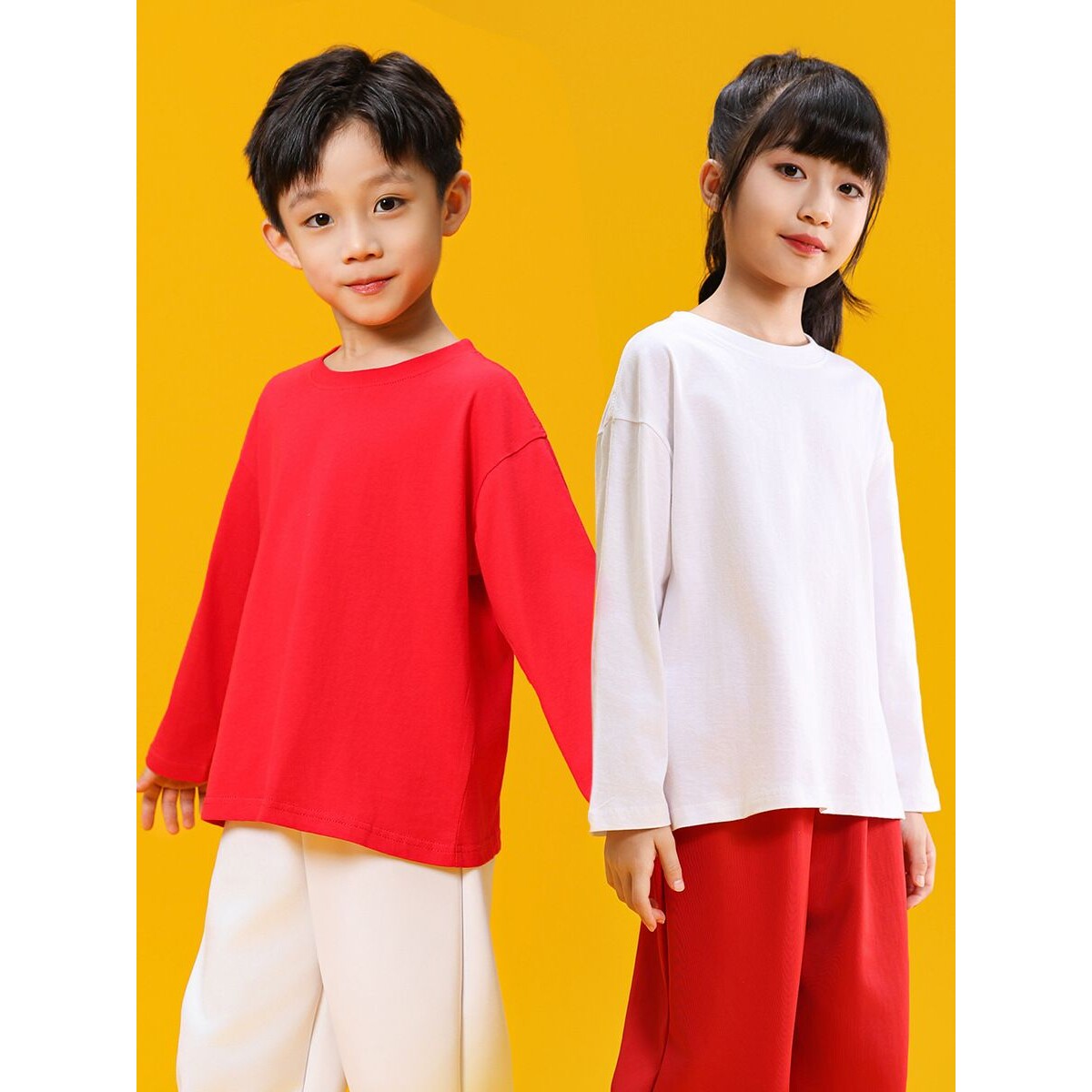 童装男大童长袖t恤外穿男童秋装 女童打底衫白色儿童t桖纯棉