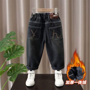 儿童牛仔裤秋冬男童加绒裤子2025新款小童韩版宝宝韩版保暖潮冬装
