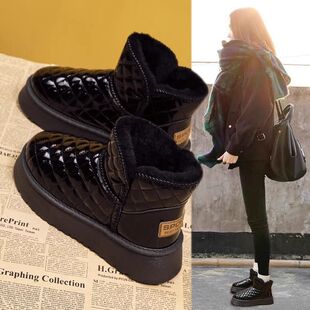 厚底雪地靴女新款防水防滑冬季加绒加厚保暖防滑短筒增高棉鞋