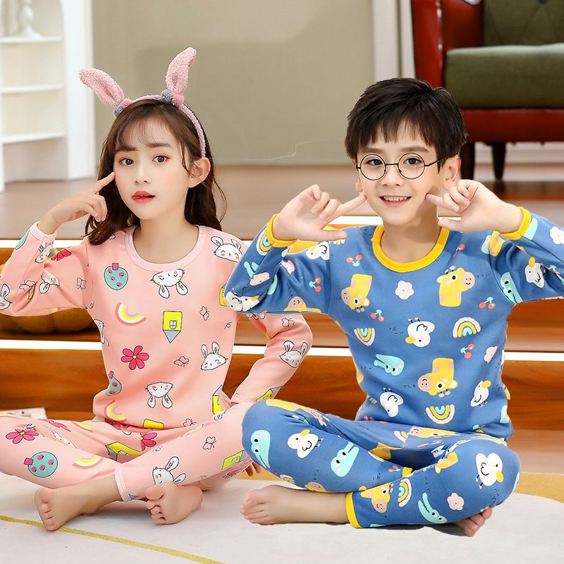 儿童保暖内衣套装男童女童加绒加厚秋衣秋裤中大童睡衣冬季居家服