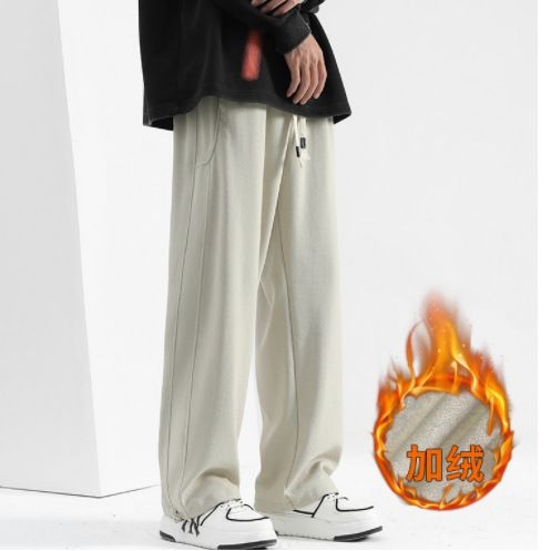 直筒裤男加绒新款春秋男生裤子宽松休闲裤阔腿运动裤男款卫裤