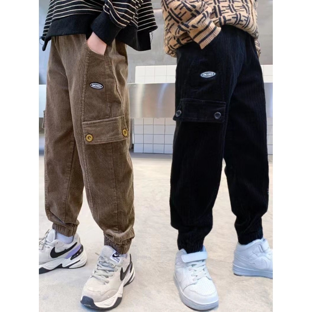 男童灯芯绒春秋款卫裤宽松版中大童儿童秋冬季时髦休闲束脚长裤子