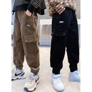 男童灯芯绒春秋款卫裤宽松版中大童儿童秋冬季时髦休闲束脚长裤子