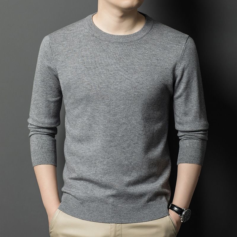 秋冬羊毛手感中年毛衣男士纯色百搭打底衫圆领针织衫男式上衣男装