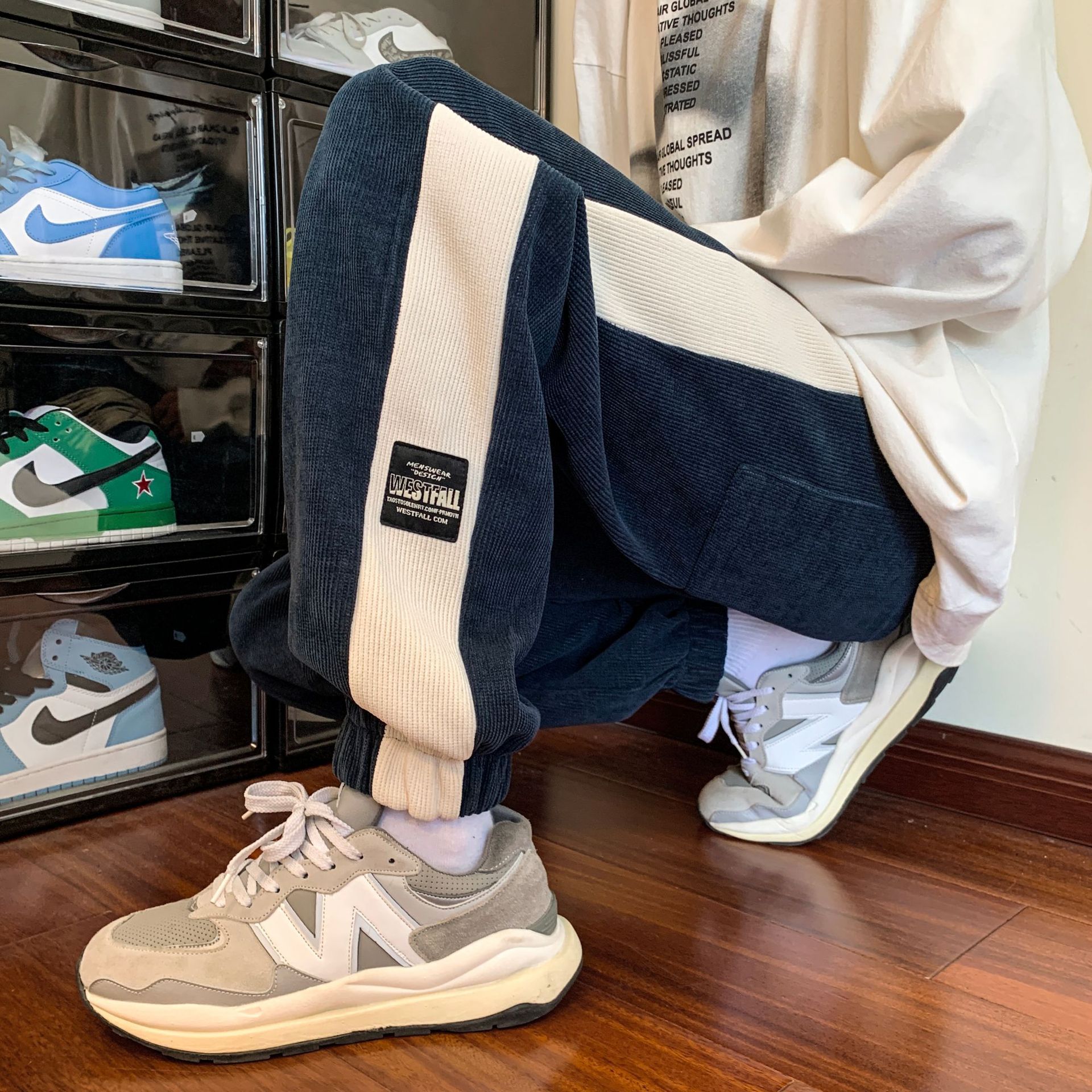 加绒加厚束脚卫裤冬季男款宽松阔腿运动裤潮流休闲长裤学生春秋