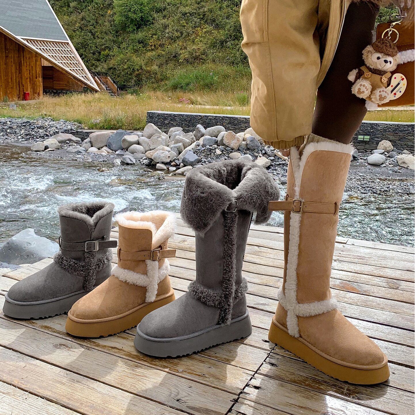 灰色雪地靴女2025年冬季新款两穿加绒靴子厚底长筒靴防滑加厚棉鞋