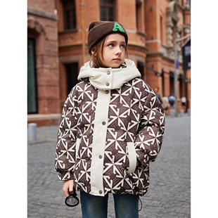 女童羽绒服冬季加厚白鸭绒女孩中大童女宝连帽洋气短款保暖外套潮