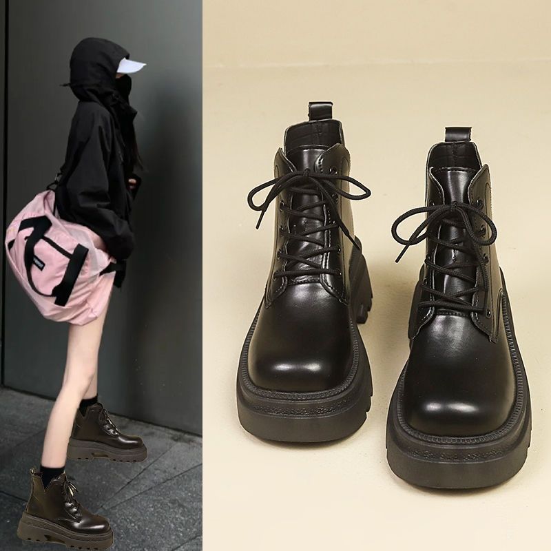 百搭厚底夏季新款轻便系带显高马丁靴女英伦单靴增高ins短靴