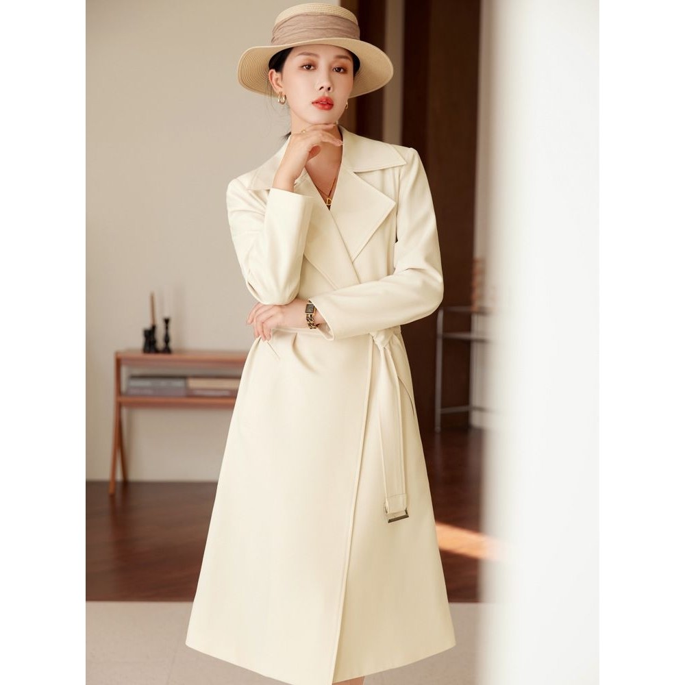 风衣西装外套女腰带高级感中长款春秋新款小个子西服米色大衣