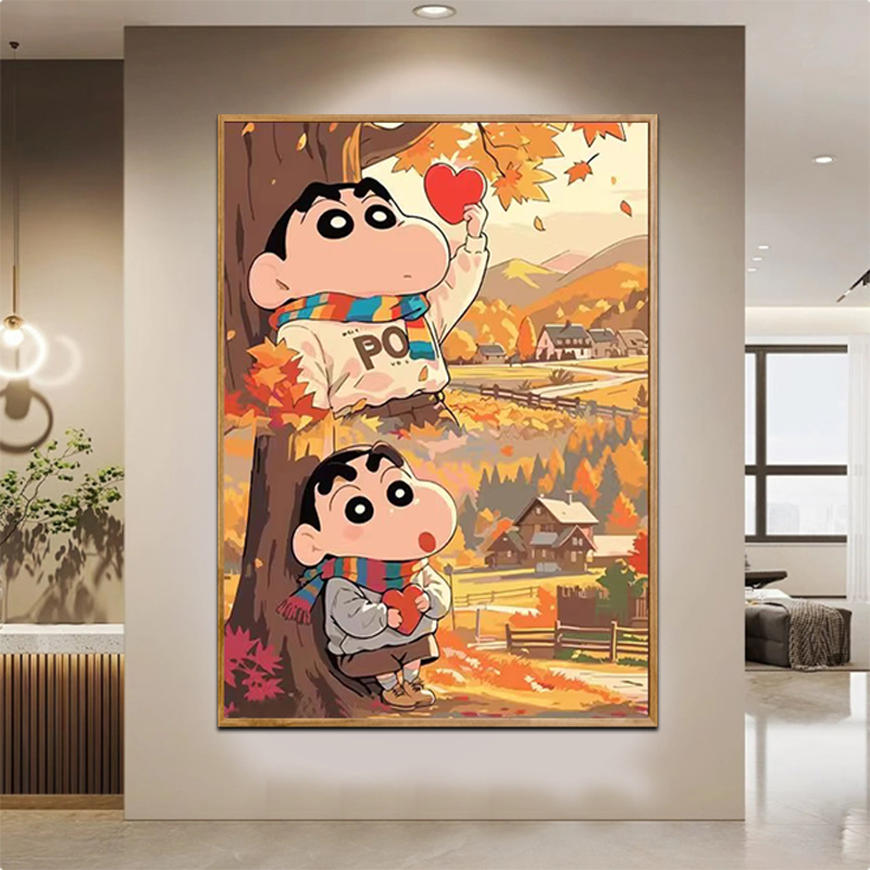 新款蜡笔小新满钻钻石画手工diy粘贴画儿童简单温馨房间装饰画图片