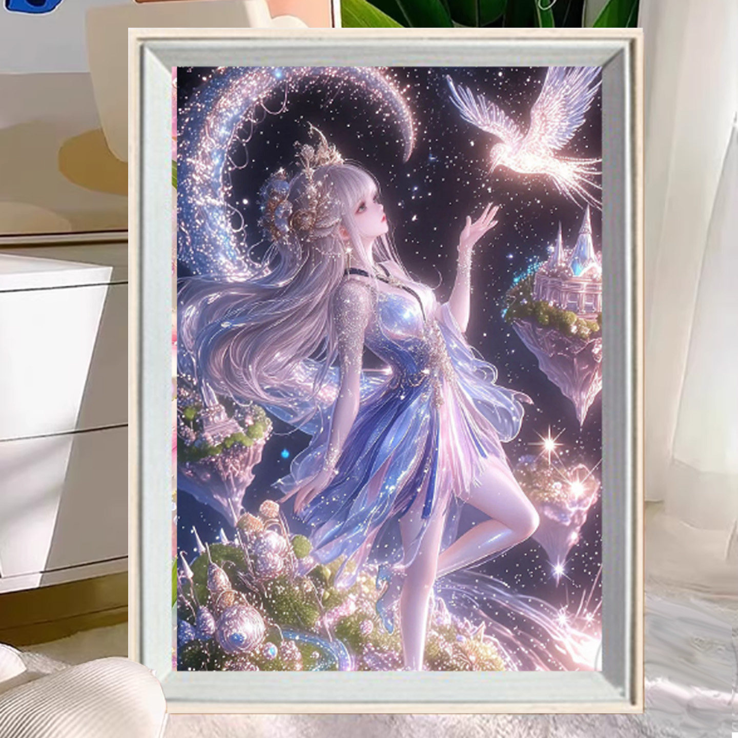 飞鸟与少女卡通女孩钻石画满钻新款2026小幅手工点贴钻十字绣卧室