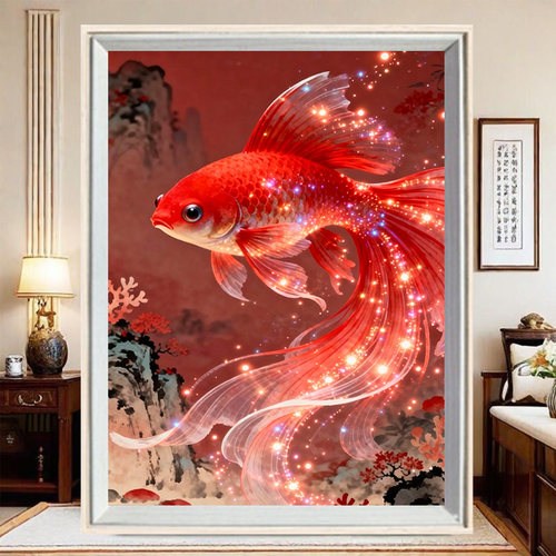 2026新款钻石画红运游鲤diy城堡高颜值手工钻石贴画满钻客厅玄关