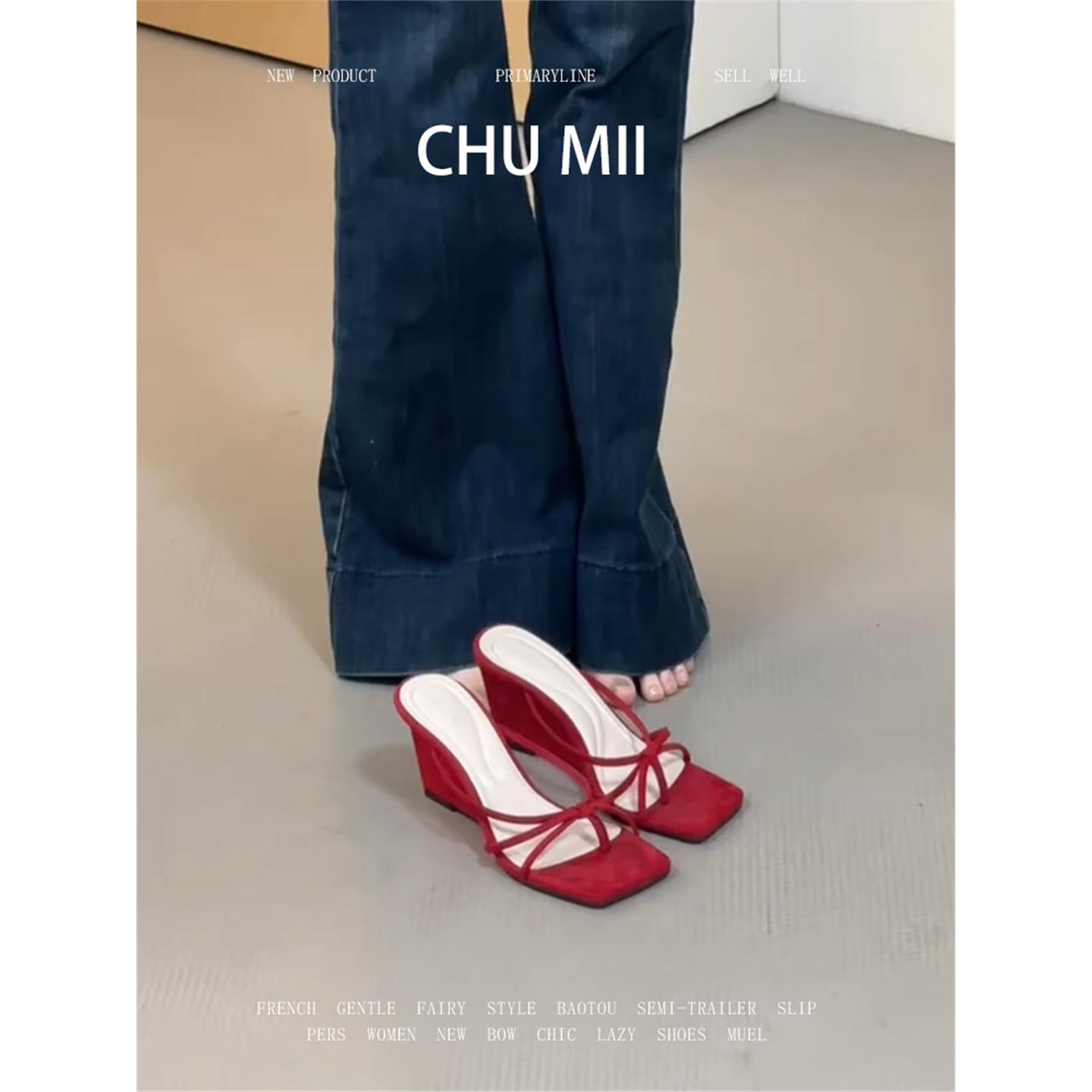 羊皮版~复古厚底红色露趾凉鞋女