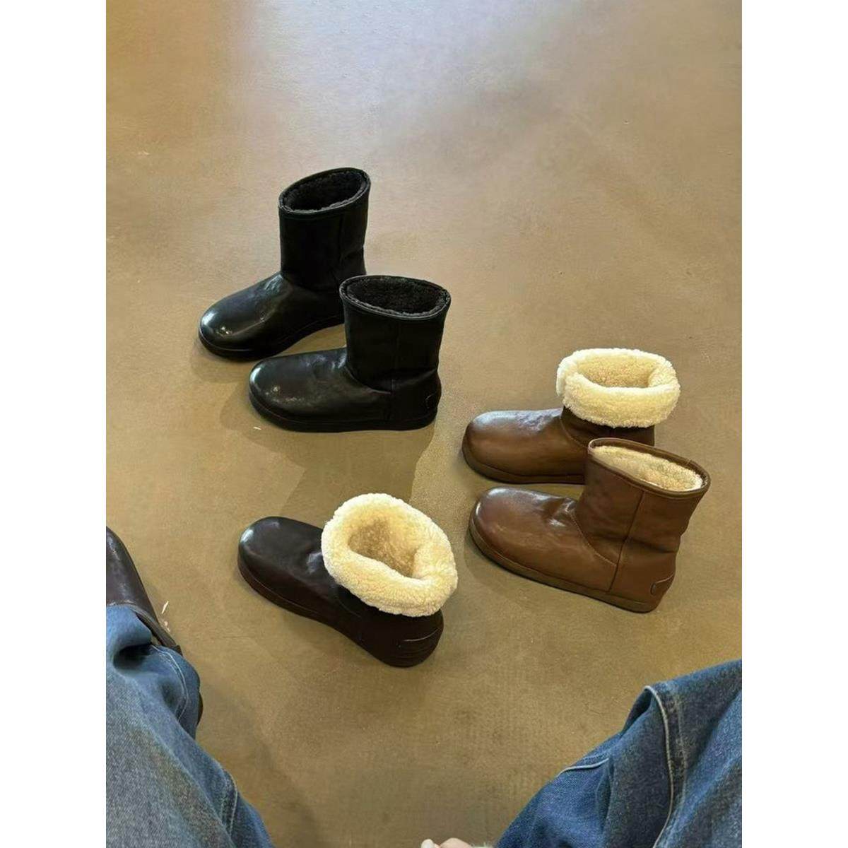 牛皮版~复古简约雪地靴两穿加绒保暖厚底短靴女百搭毛毛勃肯棉靴,女鞋,时尚雪地靴,淘宝优惠券,粉丝福利购,淘宝优惠卷