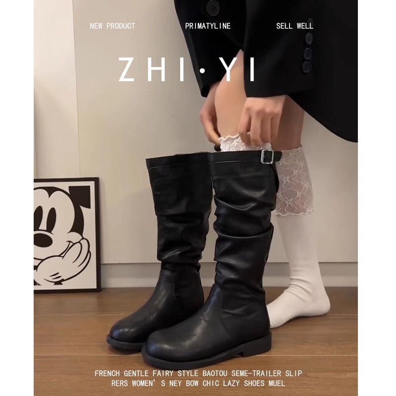 羊皮版~显瘦褶皱堆堆靴女不过膝