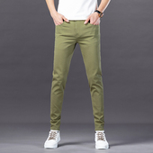 弹力休闲裤 香港高端牛仔裤 子男 浅绿色修身 小脚男士 男夏季 2025新款