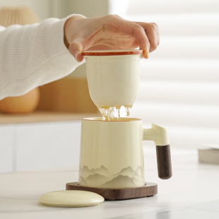 陶瓷茶水分离泡茶杯感恩双旦年会水杯个人专用大容量办公礼盒定制