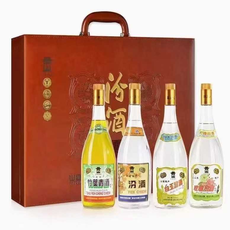 汾酒950ml*4瓶白玉+玫瑰+竹叶青酒+汾酒套装杏花村清香四合汾酒