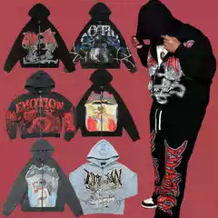 Correct Version Mixed Emotion American Street Retro High Street Rhinestone Cardigan Sweatshirt Hoodie Set Trendy