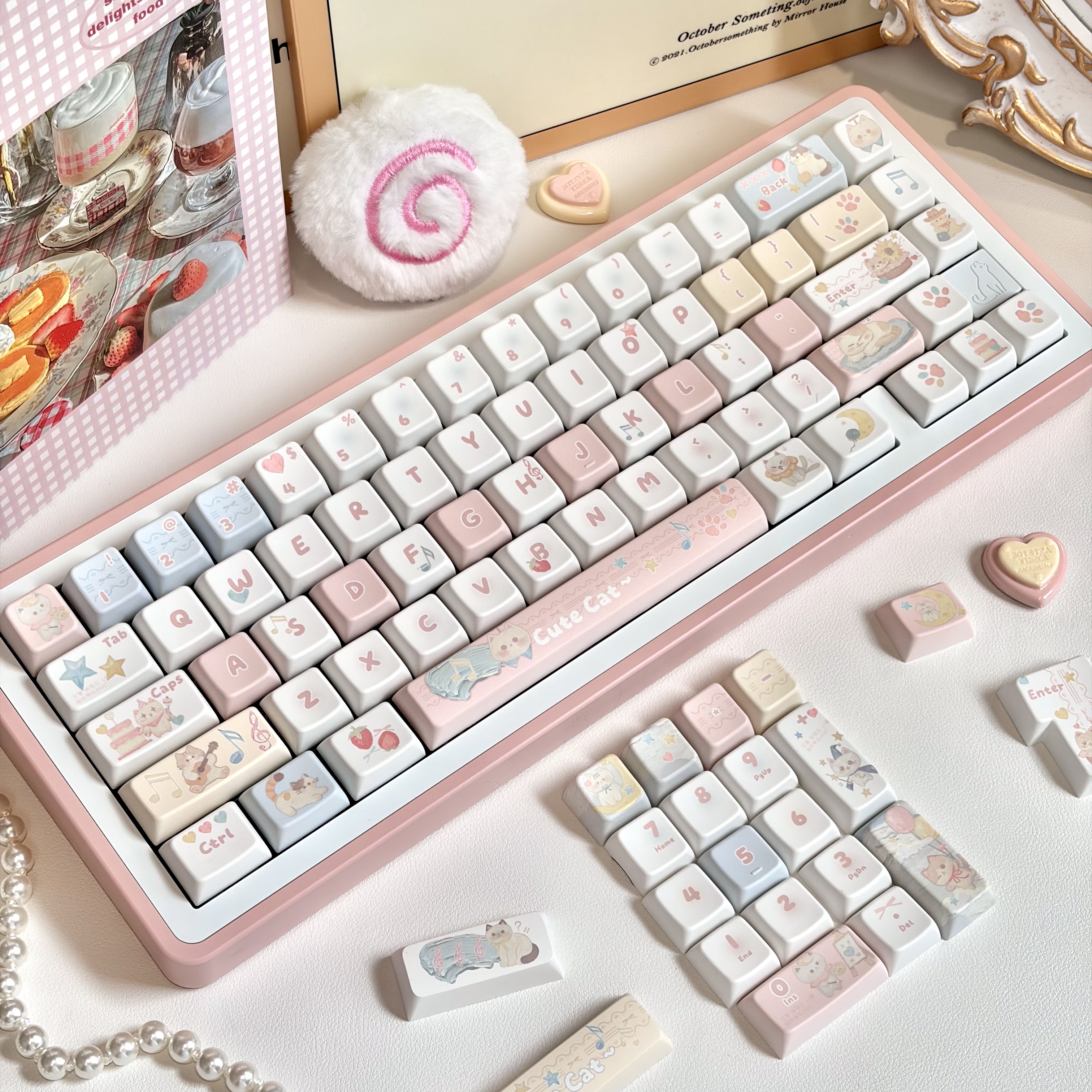 库洛洛 油画立体粉色少女心 油画绒绒喵 MDA适配机械键盘键帽