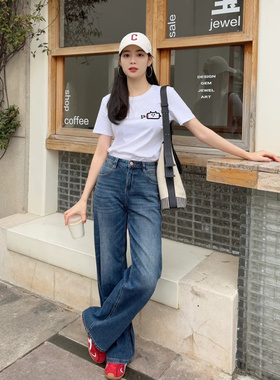 纯棉短袖女t恤夏季穿搭白灰色设计感上衣女新款休闲百搭宽松T恤LN