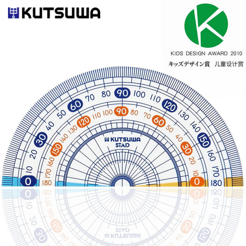 Stad日本进口KUTSUWA量角器高透明度精准刻度学生9cm分度器 HP09A小学生用四六年级半圆尺子量角尺半圆角度尺