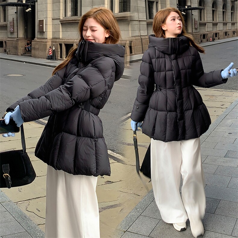 2026冬新款黑色短款羽绒服女连帽收腰修身加厚泡芙面包服修身显瘦