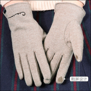羊毛手套女秋冬季加绒加厚保暖触摸屏骑行开车学生可爱分指男手套