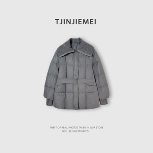 D9325 设计感毛线领系腰带显瘦羽绒服YRF2512 T井姐妹 格蕾系