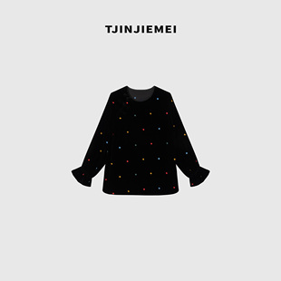 T恤TX2507 T井姐妹 设计感刺绣桑蚕丝长袖 新款 TJ430 盘扣丝绒