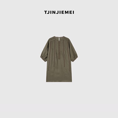 T井姐妹【奇异果】设计感气质黑色亚麻蕾丝连衣裙LYQ2504-TJ262