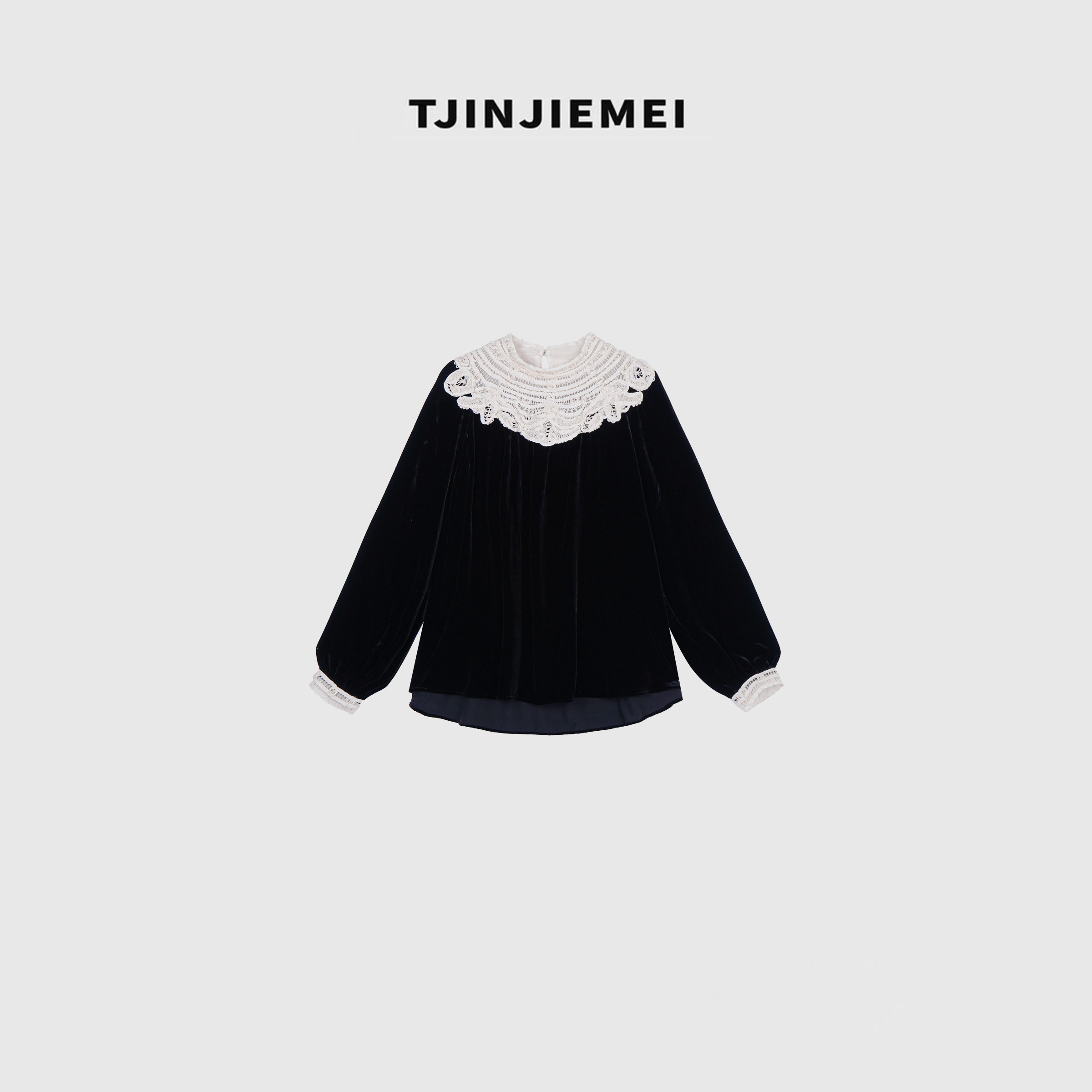 T井姐妹【花边丝绒】设计感真丝丝绒精致T恤TX2607-TJ956图片