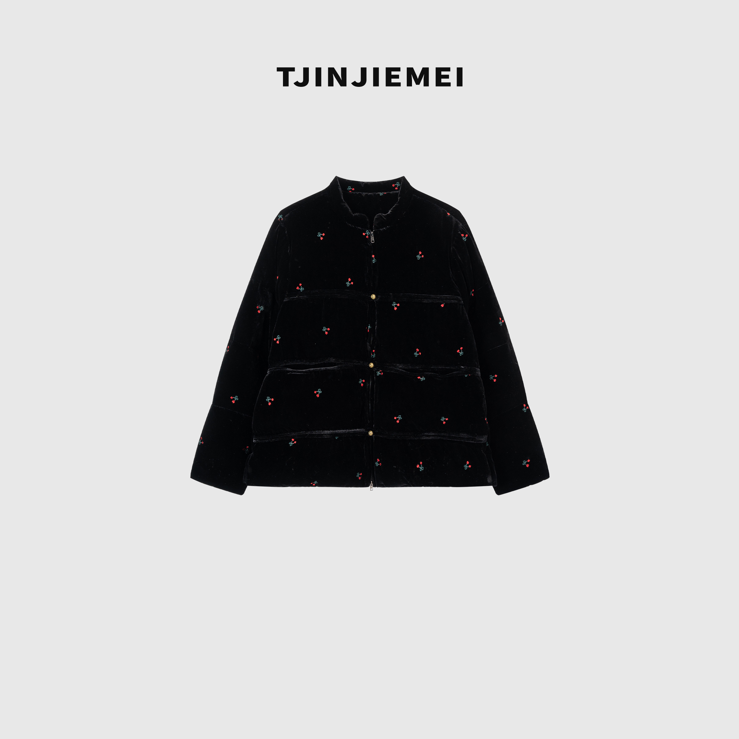 T井姐妹【玫瑰丝绒】设计感真丝丝绒刺绣精致鹅绒服YRF2509-ZT597