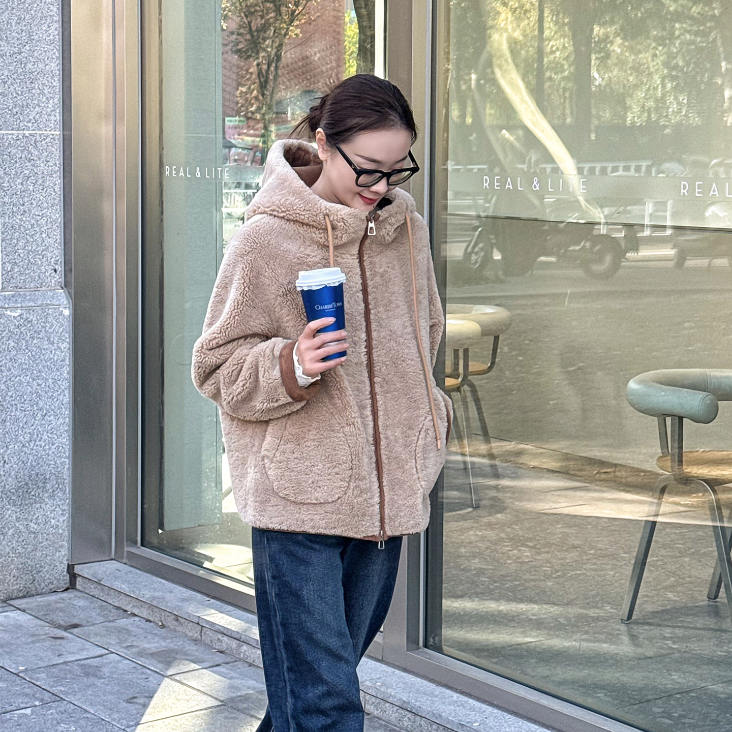 T井姐妹【考拉】新款设计感简约时尚毛毛连帽外套WT2511-TJ611