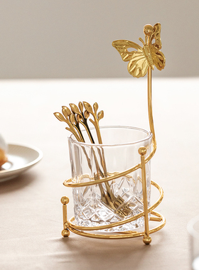 北欧轻奢水果叉套装可爱家用网红蛋糕叉创意高颜值收纳罐水果签