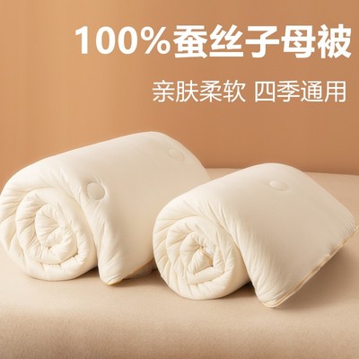 冬季高端100%桑蚕丝二合一子母被拉链款被子冬被全棉加厚保暖被芯